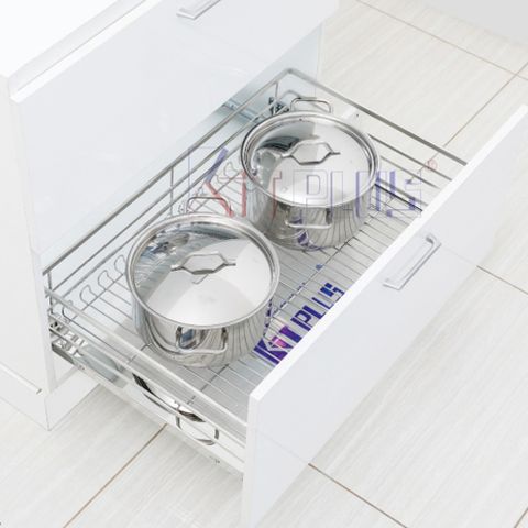 Giá xoong nồi Kit Plus nan dẹt Inox 201, ray giảm chấn