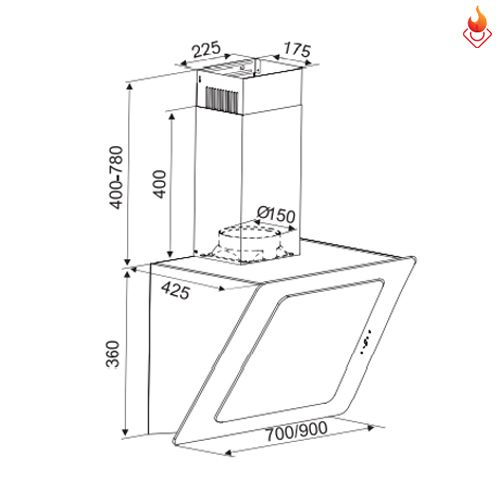 Máy hút mùi Kocher K -2080V kính vát cao cấp
