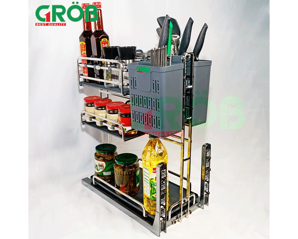 Kệ để dao thớt đa năng Grob GO304 inox SUS304 đáy nan oval