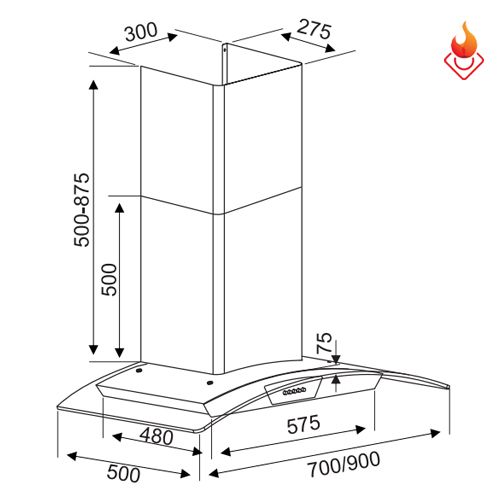 Máy hút mùi Kocher K-228S kính cong cảm ứng