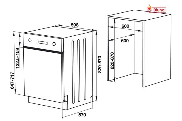 Máy rửa bát Hafele 533.23.210 bán âm mặt đen HDW-HI60B