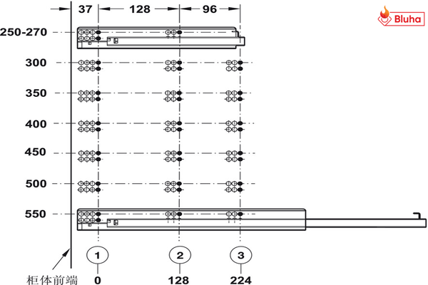 Ray âm Hafele giảm chấn mở 3/4 433.03.002 - 433.03.007