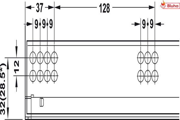 Ray âm Hafele giảm chấn mở 3/4 433.03.002 - 433.03.007