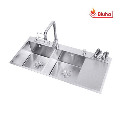 Chậu rửa bát ROSLERER RL01 - 10045CD hai hố cân có bàn chờ, cài dao thớt đa năng