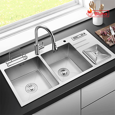 Chậu rửa bát ROSLERER RL01 - 10045GR hai hố cân có bàn chờ đa năng