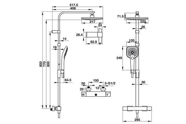 Thanh sen kết hợp có bộ trộn điều nhiệt Intensity Hafele 495.60.102