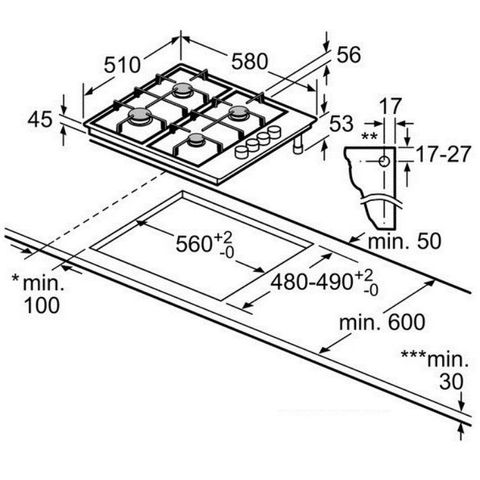Bếp gas Bosch 4 vùng nấu PBH6B5B60
