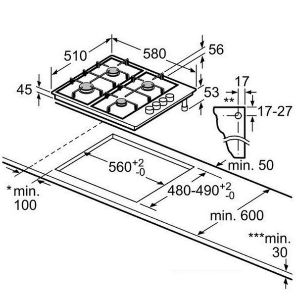 Bếp gas Bosch 3 vùng nấu PCC6A5B90