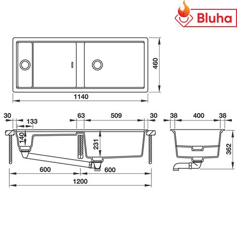 Chậu rửa bát Hafele  WORK STATION  đá Granite HS-GDD11446 D-150 570.35.340