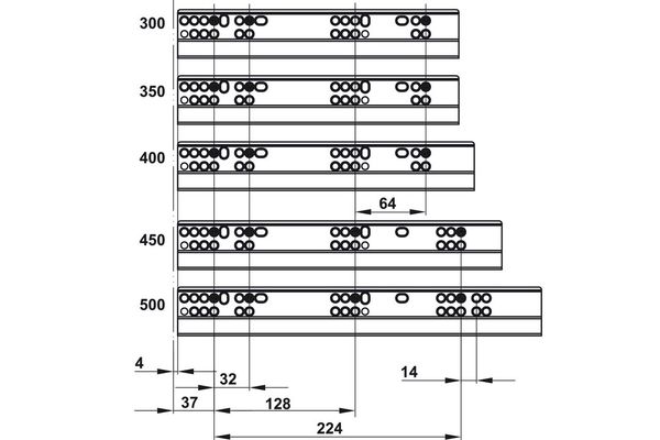 Ray âm Hafele 433.32.061 - 433.32.065 EPC Pro giảm chấn nhấn mở