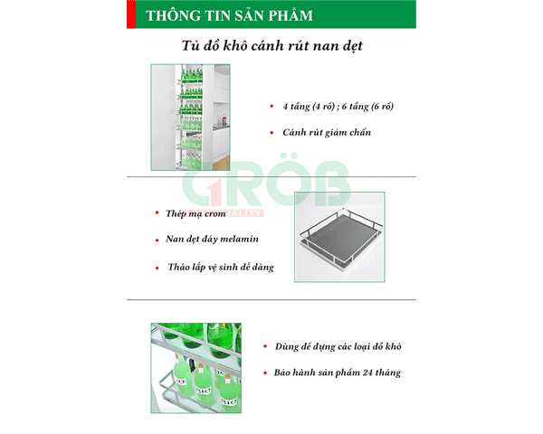 Tủ đồ khô cánh kéo Grob GM nan dẹt đáy melamin