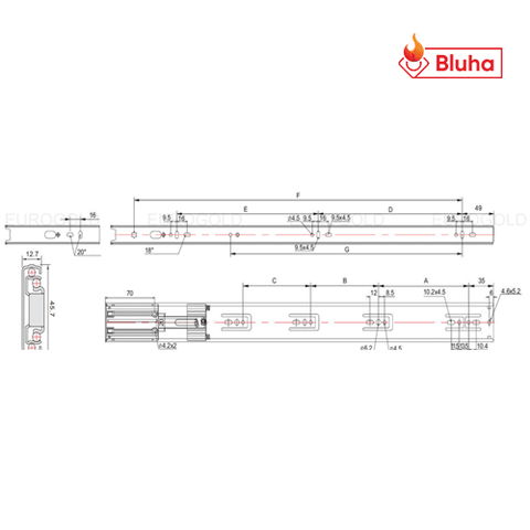 Ray bi Eurogold 3 tầng giảm chấn cao cấp size 45 SD250-500