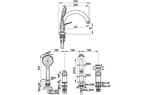 Bộ trộn bồn tắm Hafele 589.02.607 4 lỗ NEW MYSTERIOUS