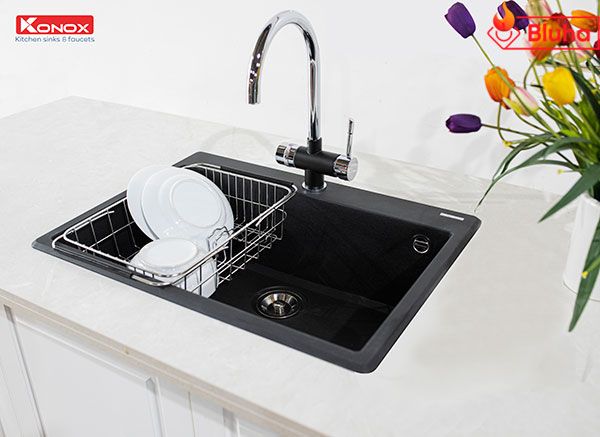 Vòi rửa bát ba đường nước Konox Trim-Water Black