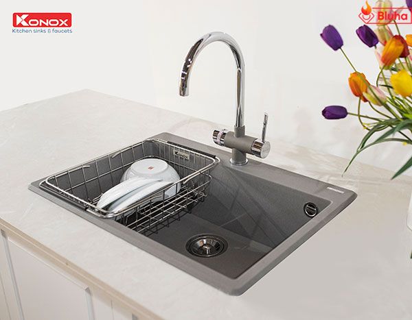 Vòi rửa bát ba đường nước Konox Trim-Water Grey