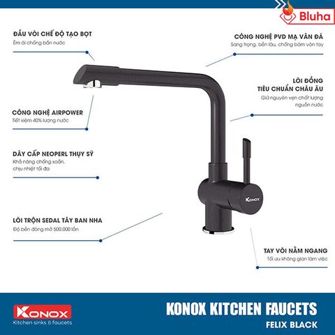 Vòi rửa bát Konox Felix Black