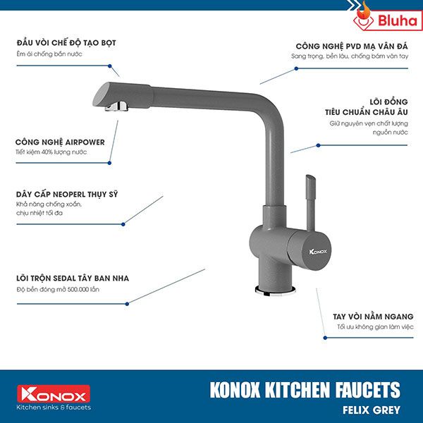 Vòi rửa bát Konox Felix Grey