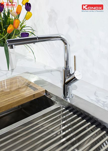 Vòi rửa bát rút dây Konox Artan Chrome