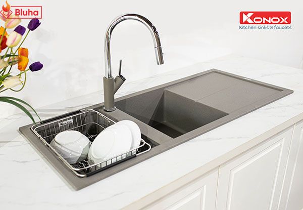 Vòi rửa bát rút dây Ponte Grey