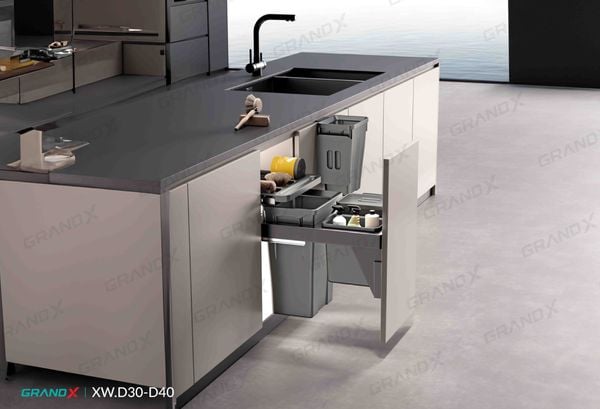 Thùng rác đôi cánh kéo âm tủ Grandx Waste Bin XW.D30