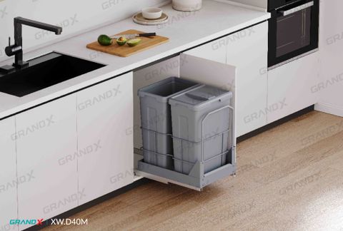 Thùng rác đôi cỡ lớn lắp âm tủ cánh kéo Grandx Waste Bin XW.D40M