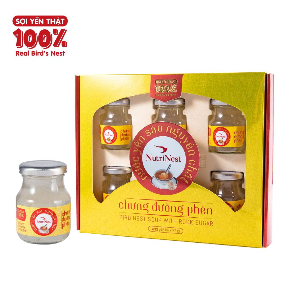 Nước Yến Sào Nguyên Chất Chưng Đường Phèn 72g - Hộp quà 6 hũ