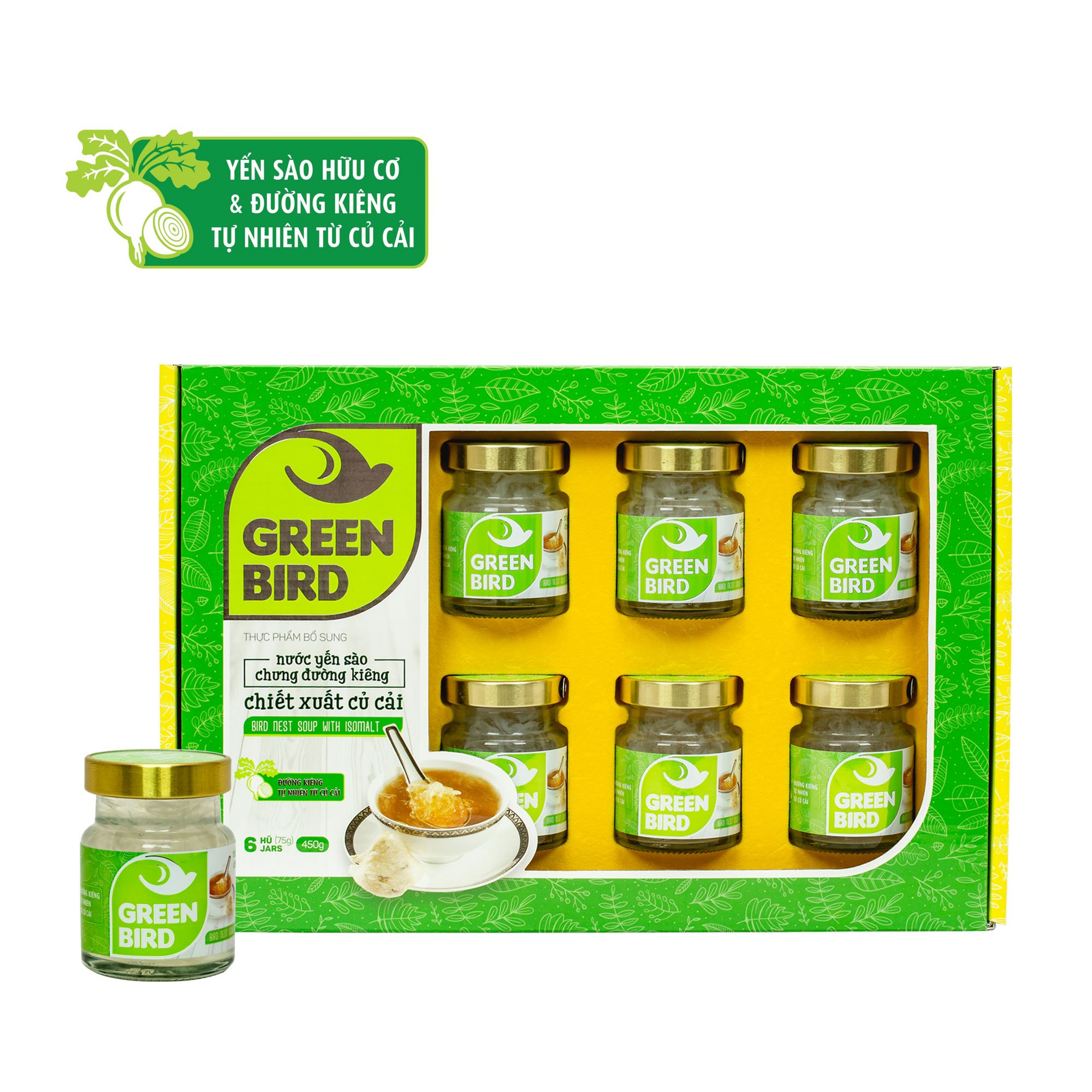  Green Bird - Nước Yến Sào Chưng Đường Kiêng Củ Cải - Hộp quà 6 hũ *72g 