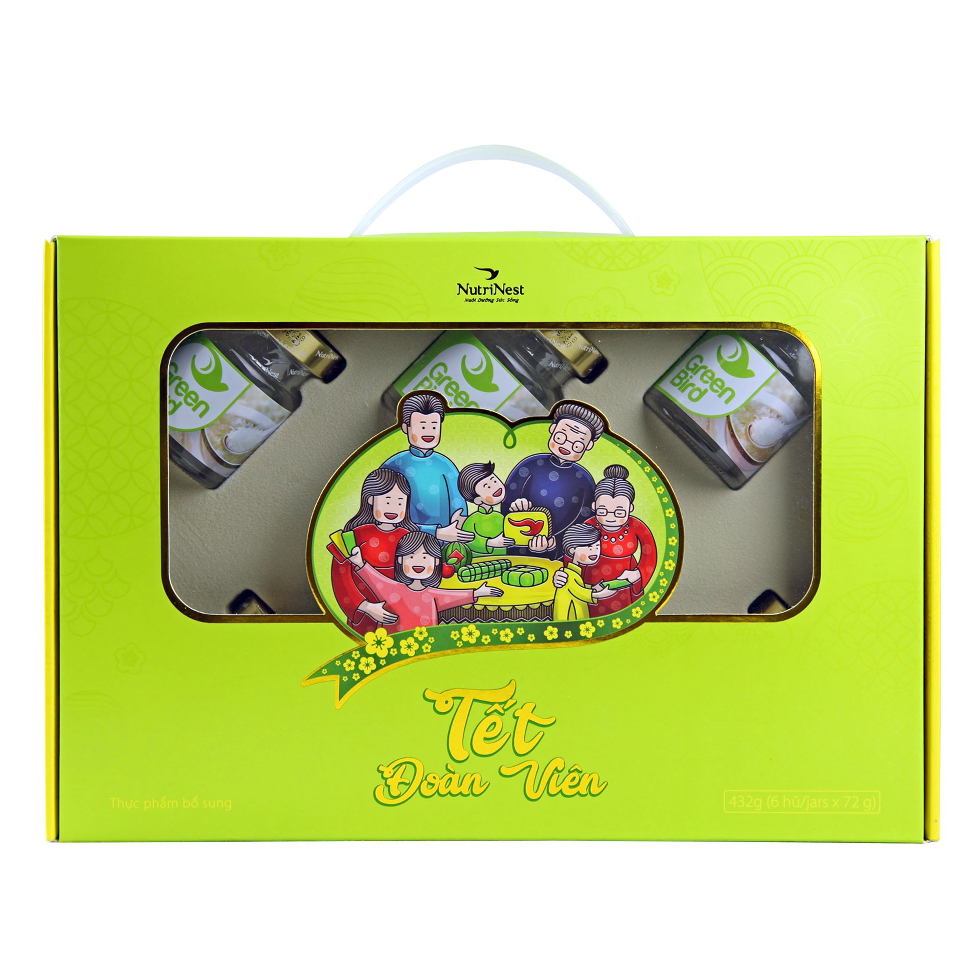 Hộp Quà Tết Đoàn Viên - Green Bird - Nước Yến Sào Chưng Đường Phèn - (6hũ*72g)