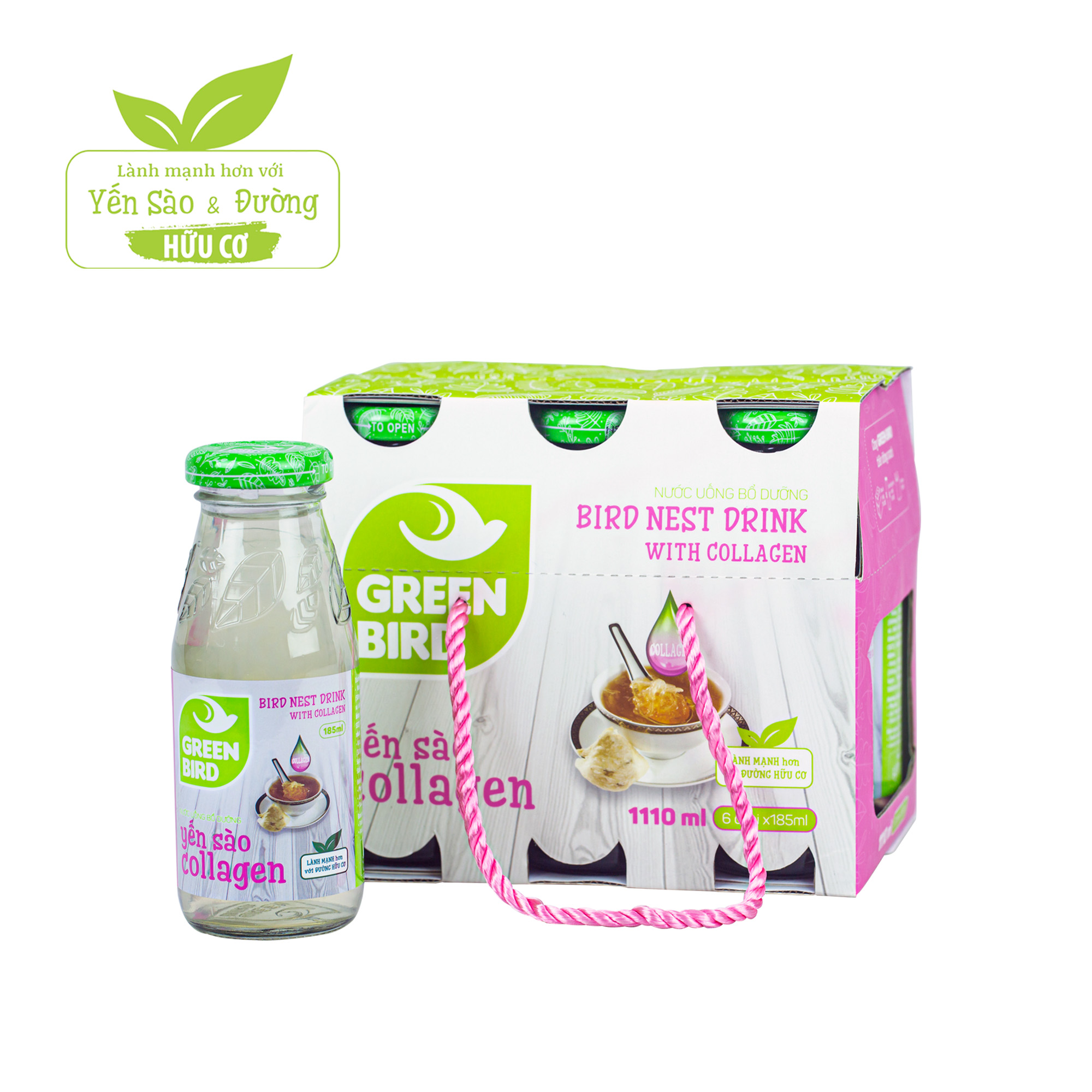  Lốc Green bird - Nước Uống Bổ Dưỡng Yến Sào và Collagen - (6 chai*185ml) 