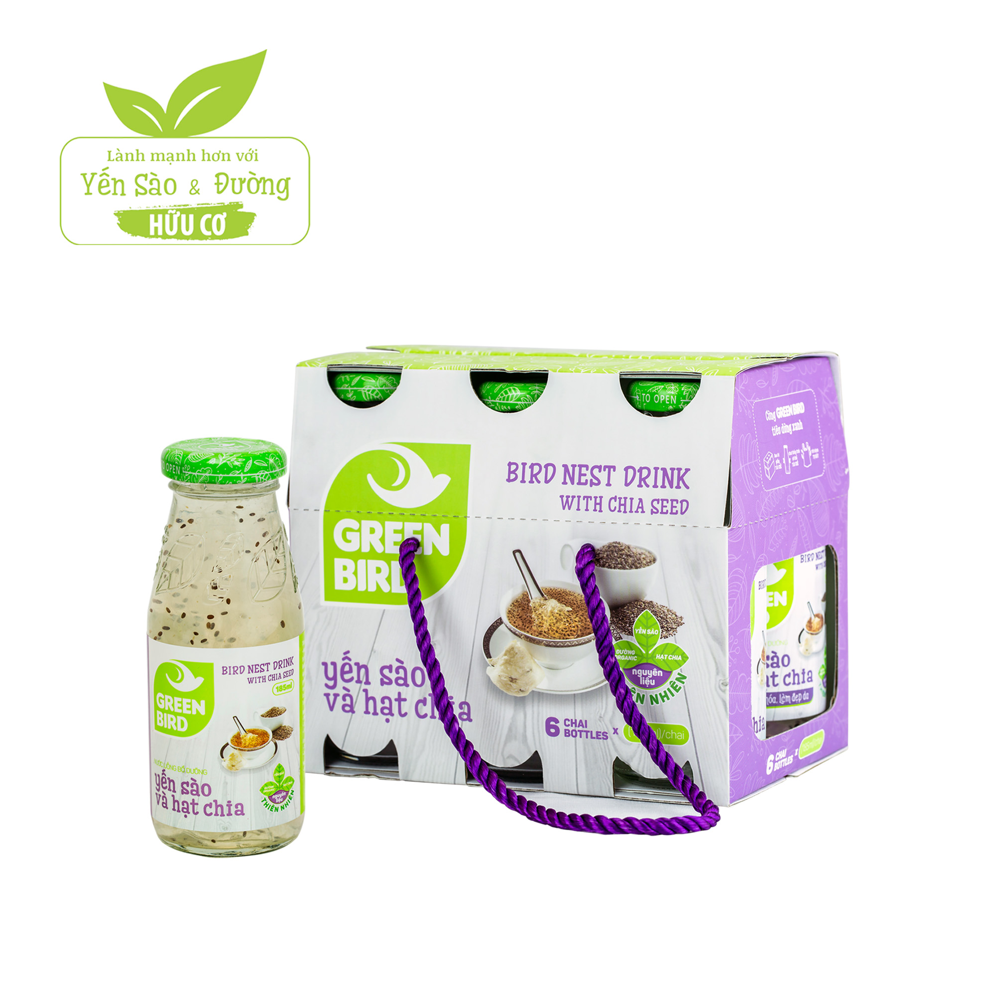  Lốc Green bird - Nước Uống Bổ Dưỡng Yến Sào và Hạt Chia 185ml - (6 chai*185ml) 