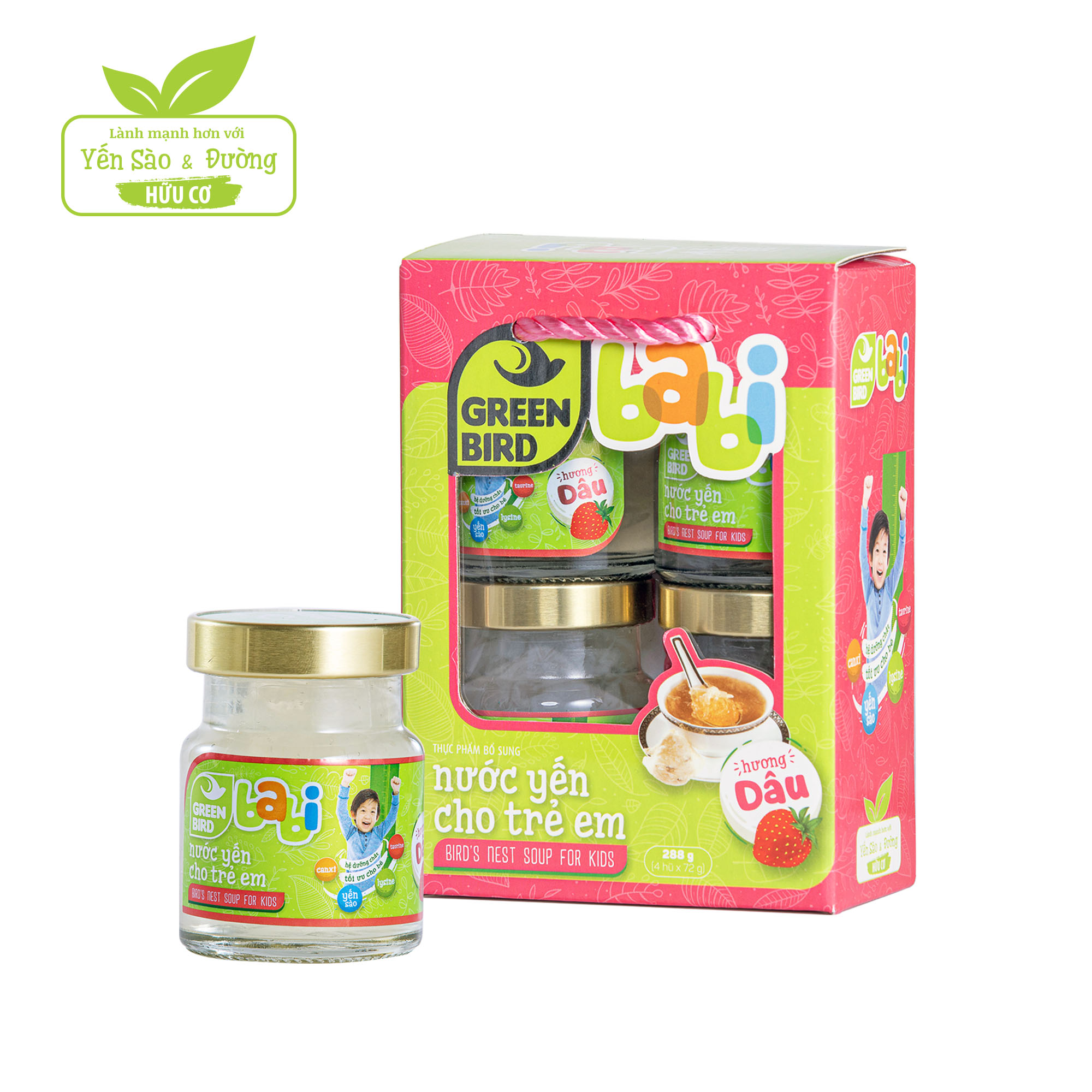  Green Bird - Bird’s nest soup for kids (Strawberry flavor) - set 4 jars x 72g 