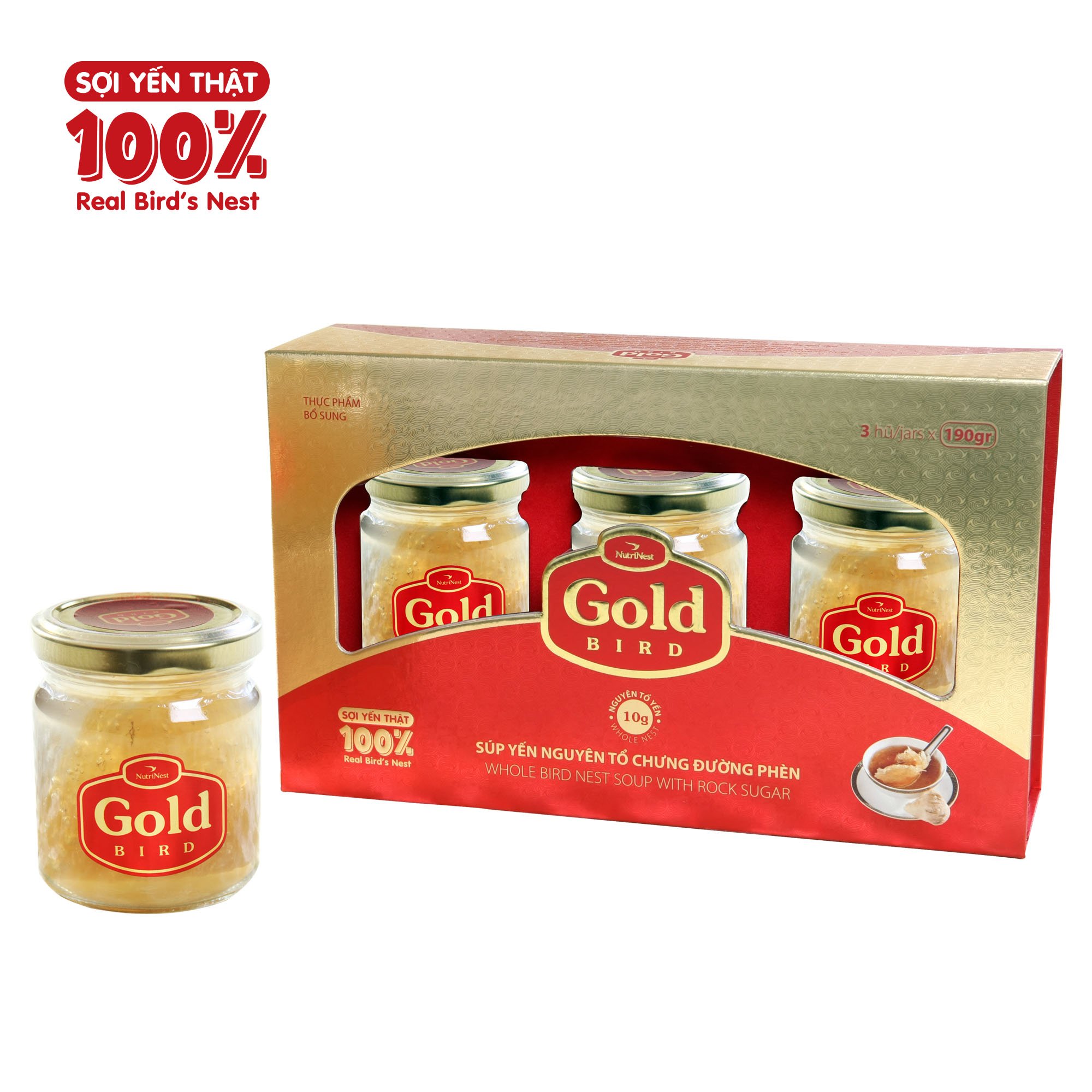  Gold - Whole bird's nest soup with rock sugar - Gift box 3 jars x 190gr 