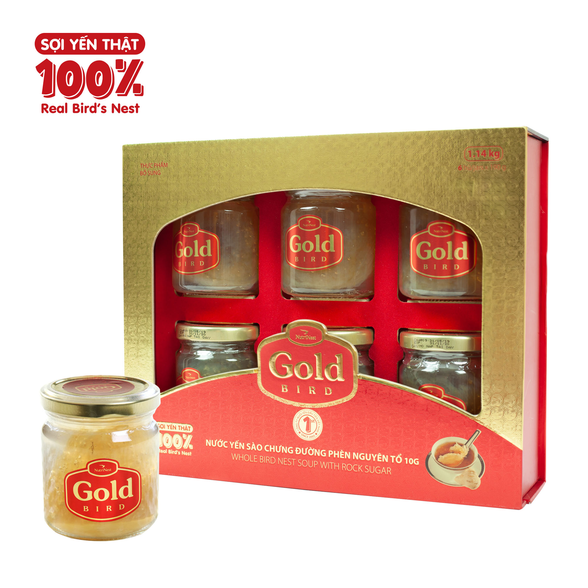  Gold - Whole bird's nest soup with rock sugar - Gift box 6 jars x 190gr 