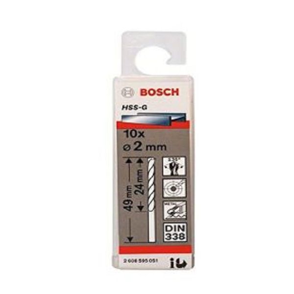 Mũi khoan sắt HSS-G 2mm (hộp 10 mũi) Bosch 2608595051
