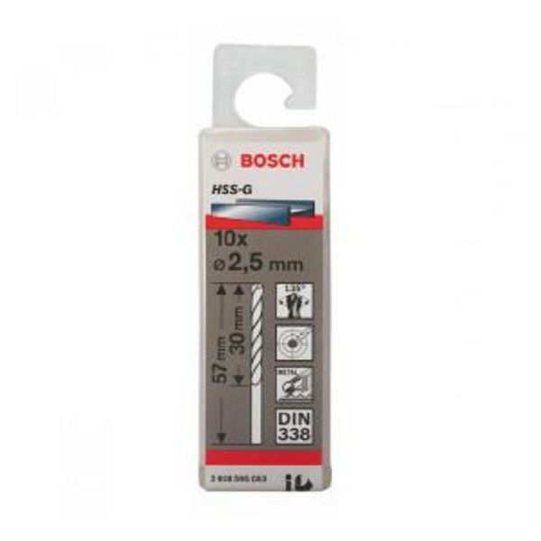 Mũi khoan sắt HSS-G 2.5mm (hộp 10 mũi) Bosch 2608595053