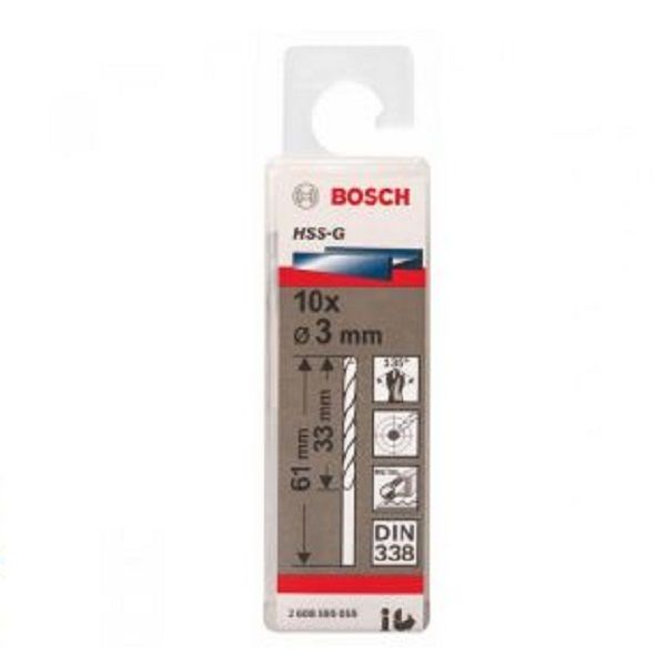 Mũi khoan sắt HSS-G 3mm (hộp 10 mũi) Bosch 2608595055