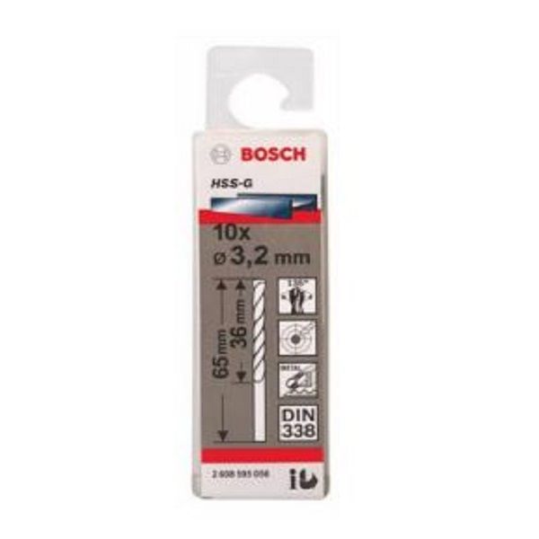 Mũi khoan sắt HSS-G 3.2mm (hộp 10 mũi) Bosch 2608595056