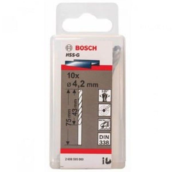 Mũi khoan sắt HSS-G 4.2mm (hộp 10 mũi) Bosch 2608595060