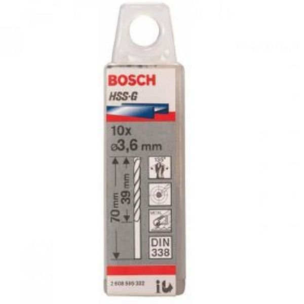 Mũi khoan sắt HSS-G 3.6mm (hộp 10 mũi) Bosch 2608595332