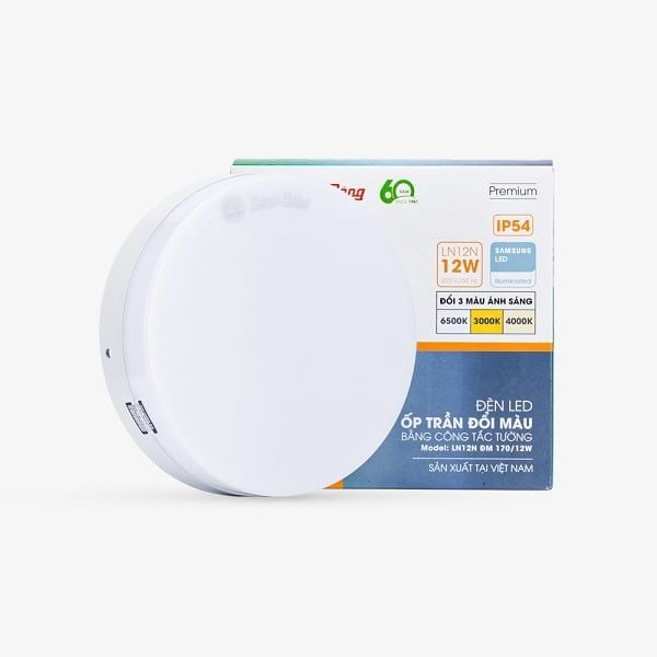 Đèn LED Ốp trần Tròn 12W/18W/24W Đổi màu đế nhựa Rạng đông