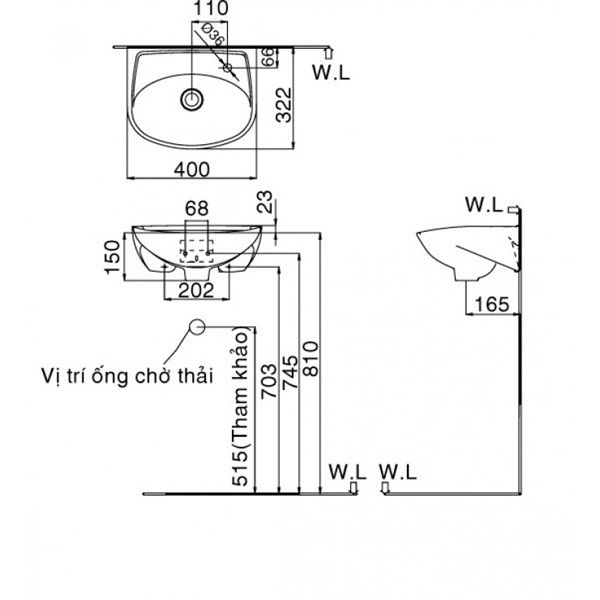 Chậu rửa treo tường Inax L-280V