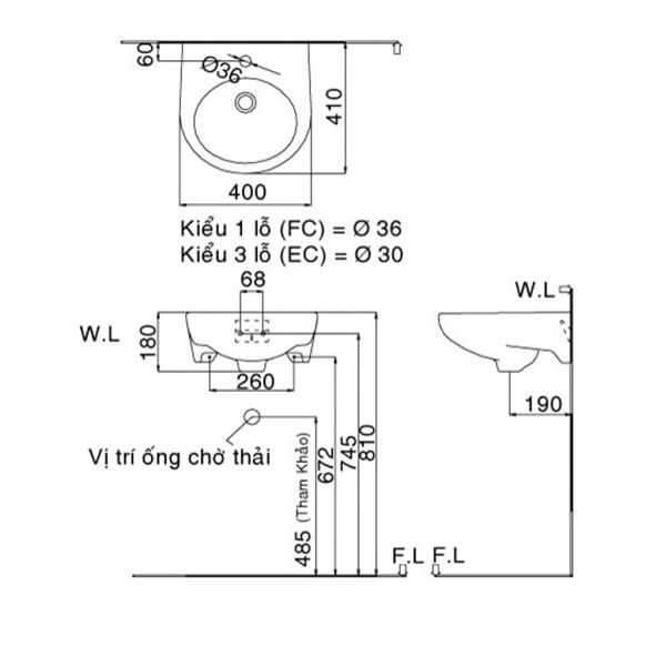 Chậu rửa treo tường Inax L-282V(EC/FC)