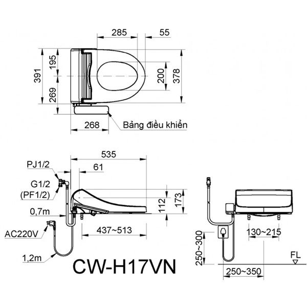 Nắp Bồn Cầu Điện Tử INAX CW-H17VN Shower Toilet