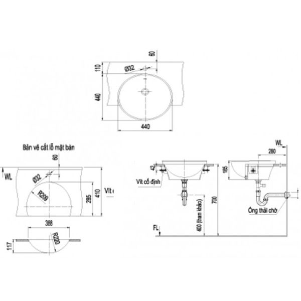 Chậu rửa bán âm Inax L-333V