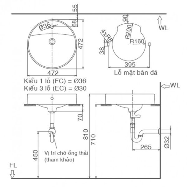 Chậu rửa đặt bàn Inax L-294V(EC/FC)