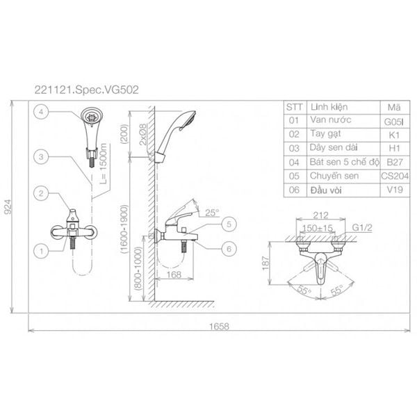 Vòi Sen Tắm Viglacera VG502 Nóng Lạnh