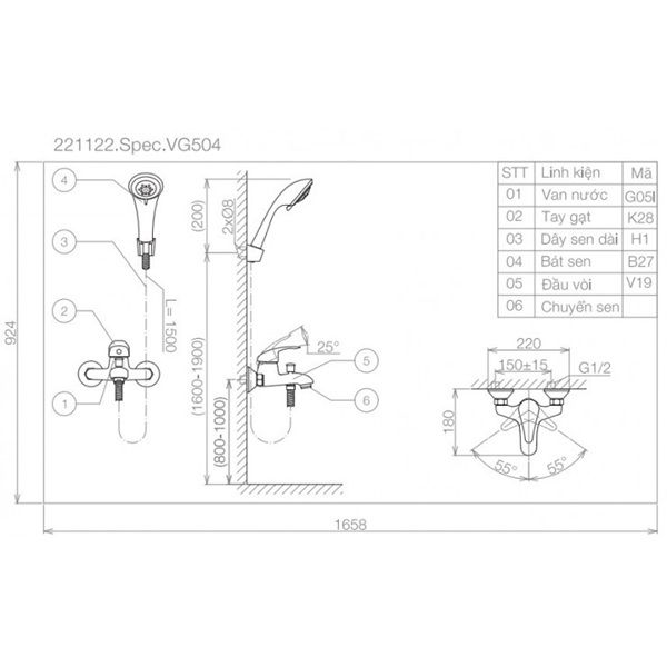 Vòi Sen Tắm Nóng Lạnh Viglacera VG504
