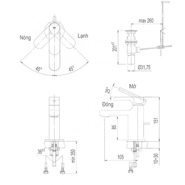 Vòi chậu nóng lạnh Inax LFV-6002S