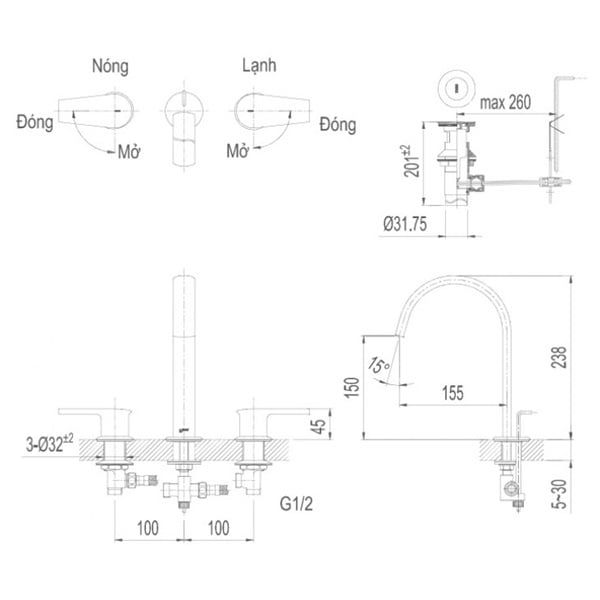 Vòi chậu nóng lạnh Inax LFV-7100B