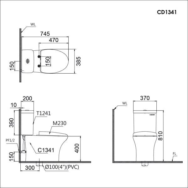 Bàn cầu 2 khối Caesar CD1341